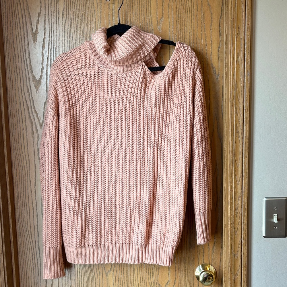 Women's Pink Turtleneck Cutout Sweater